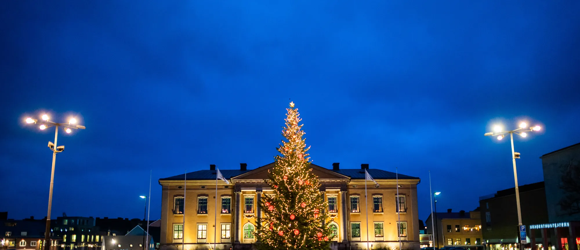 Julgran på Stortorget och rådhuset